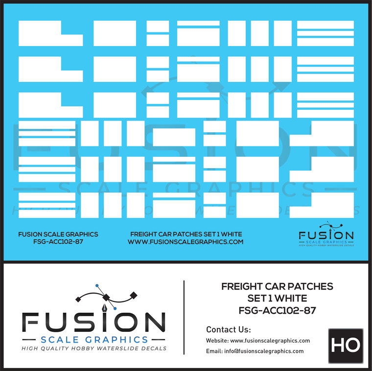 FSG-ACC102-87 - Fusion Scale Graphics HO Freight Car Patches Set 1 White Decal Set