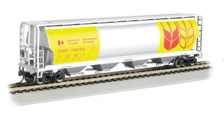 19136 - Bachmann HO Canadian 4 Bay Cylindrical Grain Hopper - Government of Canada - Yellow #106068