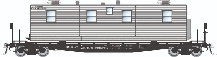 138111 - Rapido Trains - HO F30A 50' Flat Car w/Camp Van: CN - MOW: 3-Pack