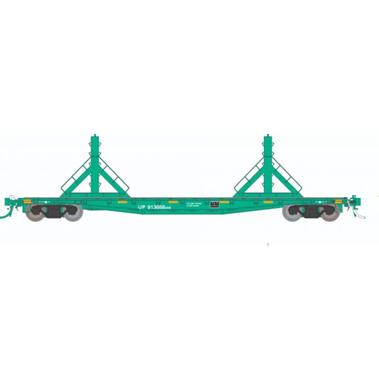 138409 - Rapido Trains - HO F30D 50' Rail Flat Car : UP - MOW: 6-Pack