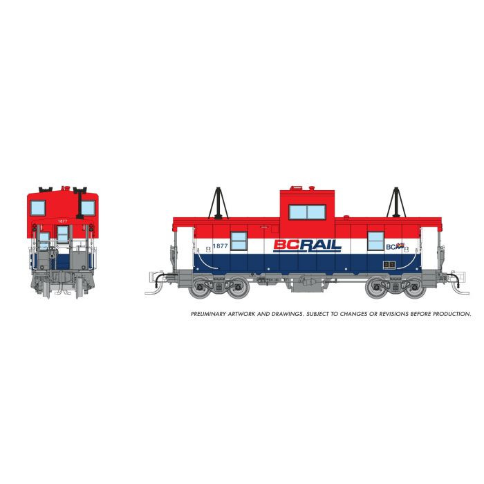 510058 - Rapido - N Wide Vision Caboose: BC Rail - Red/Blue Hockey Scheme: #1877