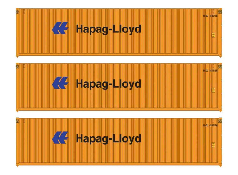 949-18252  - Walthers SceneMaster HO - 40' Fully Corrugated Container - 3-Pack -- HAPAG-LIOYD