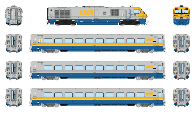 9113501 - Rapido Trains - HO LRC Trainset (DC/DCC/Sound): VIA Rail: Set #1 (#6904 + 3458, 3313, 3345)