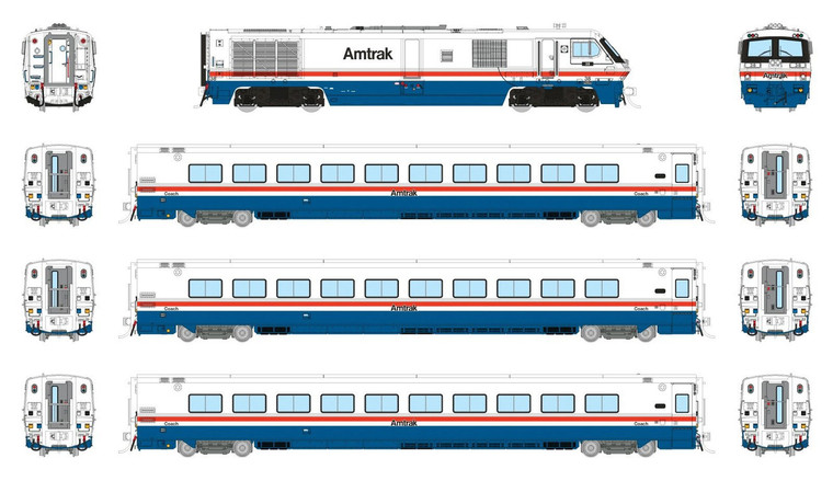 9113003 - Rapido Trains - HO LRC Trainset (DC/Silent): Amtrak: Set #1 (#38 + 42, 46, 49)