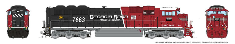 1048542 - Rapido Trains - HO SD70MACe w/ Flared Rad (DC/DCC/Sound): Georgia Road: #7663 - Home Shops