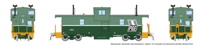 1101005 - Rapido - HO Squamish Caboose: PGE - Two-Tone Green, Grey Map: #1862
