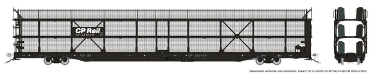 1024103 - Rapido - HO NSC 89' Tri-Level Autorack: CP Rail - Black Panel w/ mesh: 6-Pack