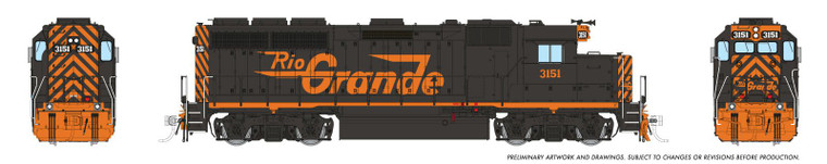 1078512 - Rapido - HO EMD GP40 (DC/DCC/Sound): Rio Grande - Large Logo: #3151