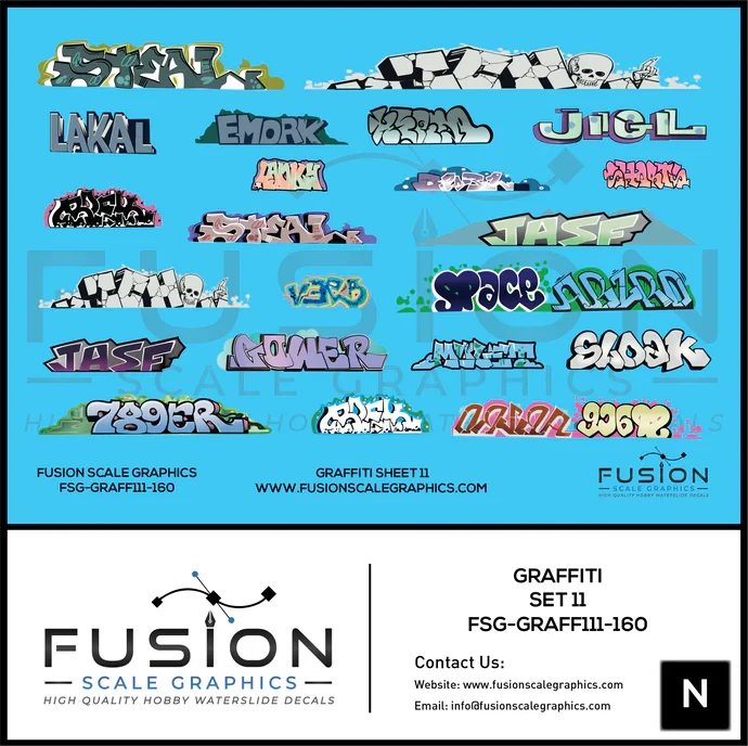 FSG-GRAFF111-160 - Fusion Scale Graphics - N Scale Graffiti Decal Set 11