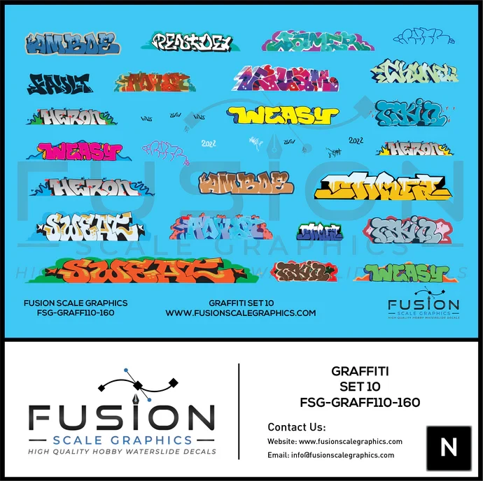 FSG-GRAFF110-160 - Fusion Scale Graphics - N Scale Graffiti Decal Set 10