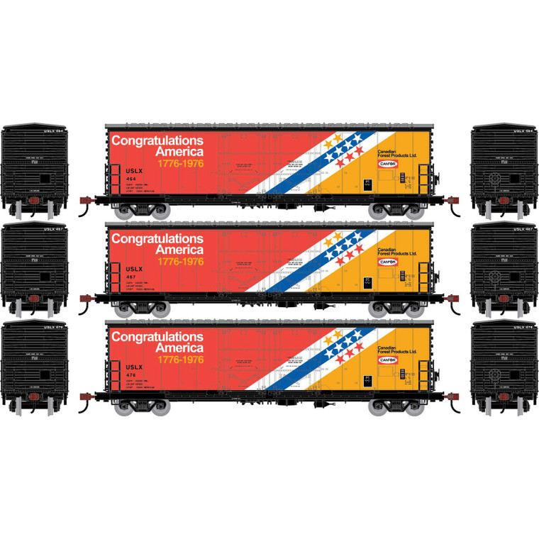 ATHG-3641 - Athearn - HO ATH 50' Evans Double Plug Door Box Car, USLX 'Bicentennial' #464/467/476 (3)
