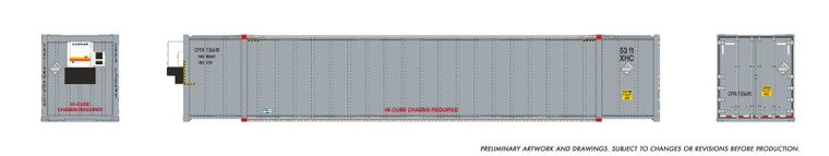 1069008 - Rapido - HO 53' high-cube Container (2-pack): CP - Grey, Data