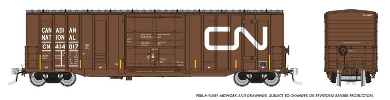 1131004A - Rapido - HO Trenton Works 5277cuft boxcar: CN - Faded w/conspicuity stripes: Single Car