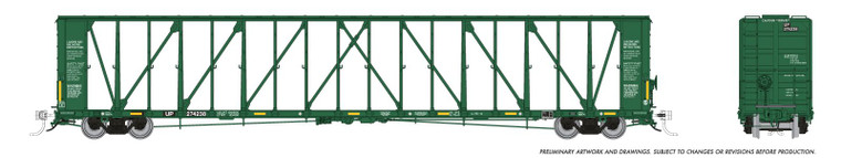 174016 - Rapido - HO NSC Centerbeam Flatcar: Union Pacific - Green / Patchout: 6-Pack