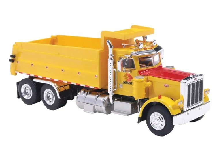 86294 - Brekina Automodelle - Peterbilt 359 Dump Truck - Assembled -- Hawkins (yellow, red)