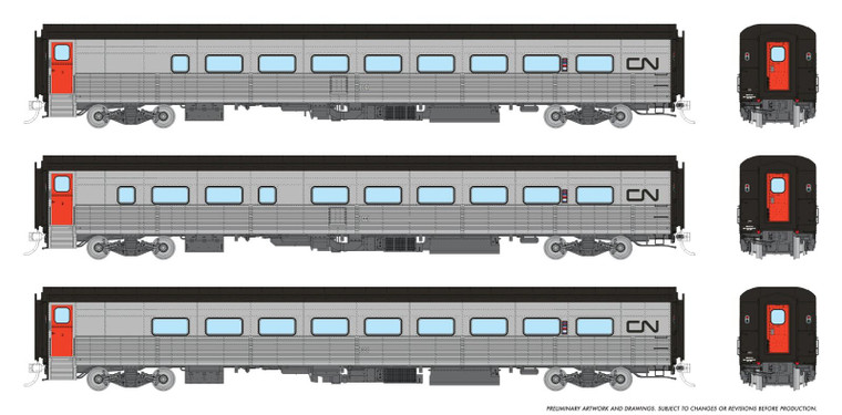 9062002 - Rapido - HO Hawker Siddeley Tempo Train: CN Set #2: Club 322, CBL 341, Coach 367
