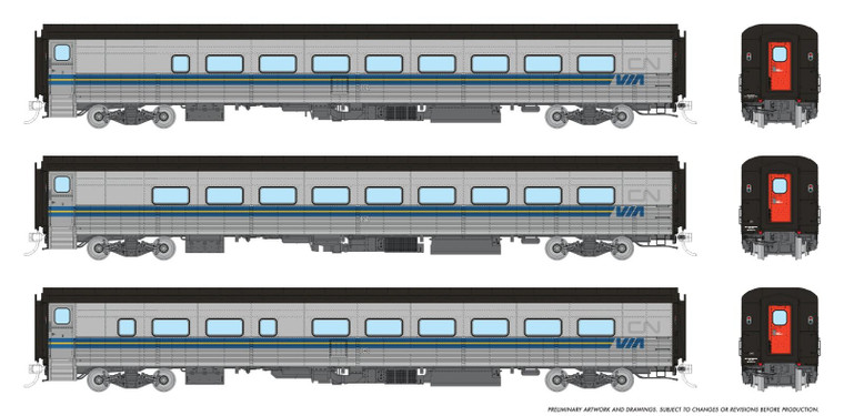 9062003 - Rapido - HO Hawker Siddeley Tempo Train: VIA Set #1: Club 323, CBL 340, Coach 371