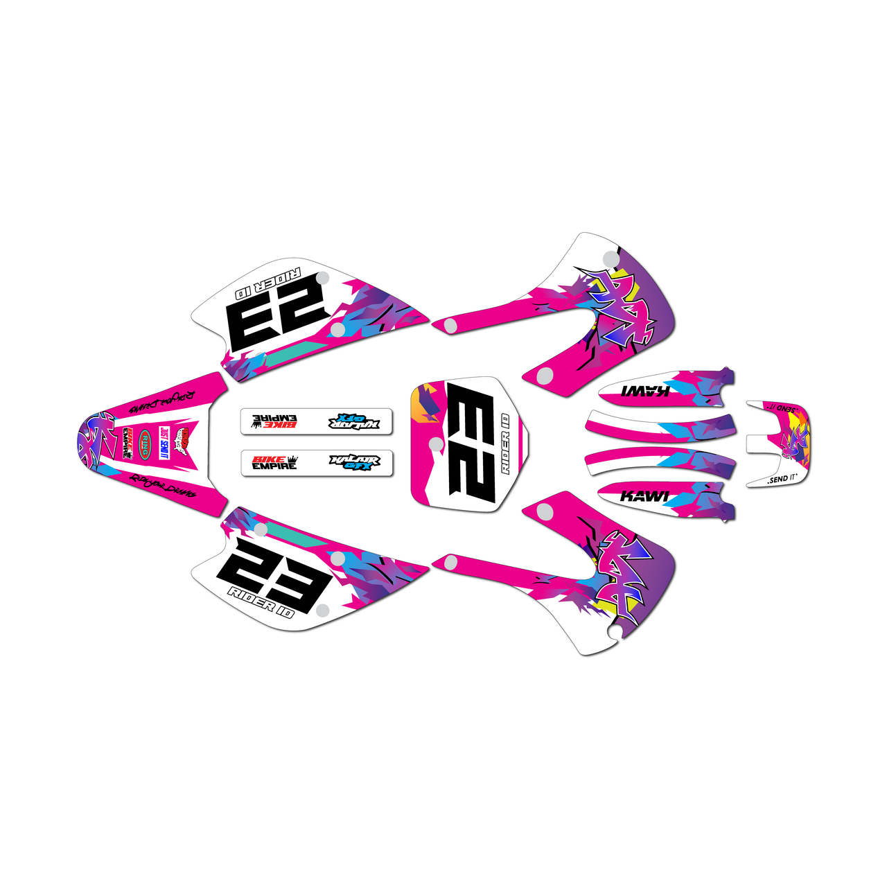 Senge Graphics Complete Kit With Rider I.D. For 1998-2000 Kawasaki KX 100 - Surge Pink Motocross Graphics