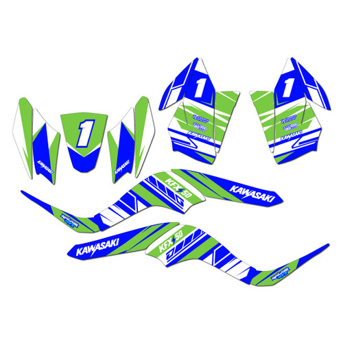 kawasaki kfx50 graphics kit 2007-2026 blazing series blue-shift