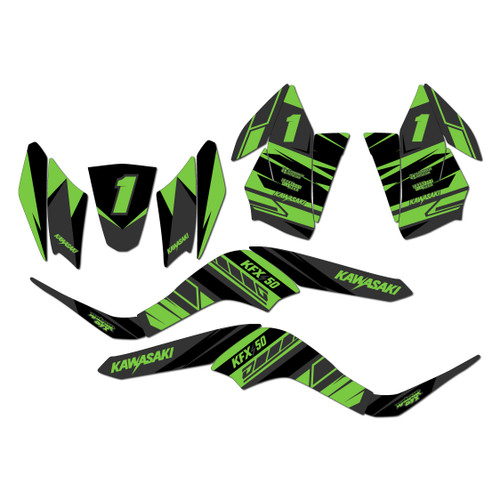 kawasaki kfx50 graphics kit 2007-2022 blazing series green-shift