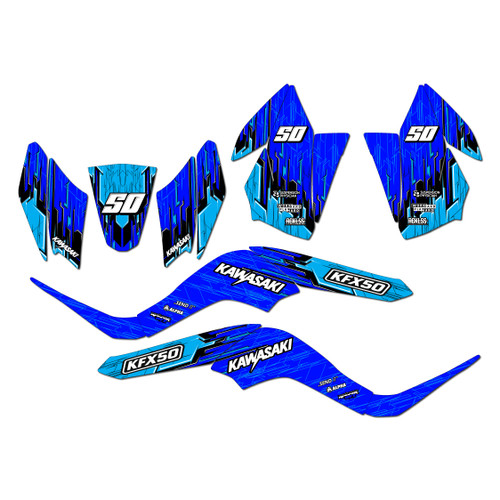 kawasaki kfx50 graphics kit 2007-2022 fracture series blue