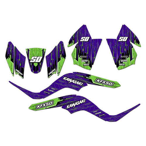 kawasaki kfx50 graphics kit 2007-2022 fracture series purple