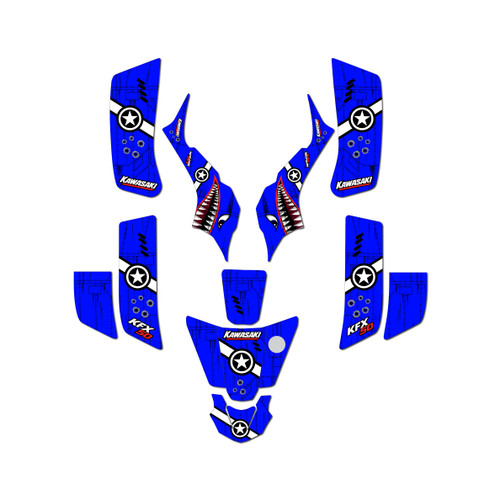 kawasaki kfx50 graphics kit 2003-2006 predator series blue