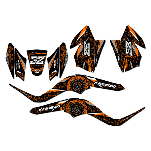 kawasaki kfx50 graphics kit 2007-2022 midgard series orange