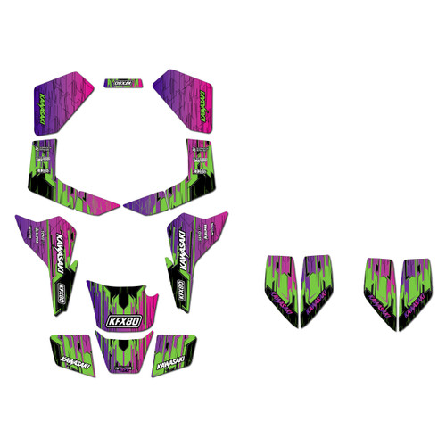 kawasaki kfx80 graphics kit all years fracture series purple