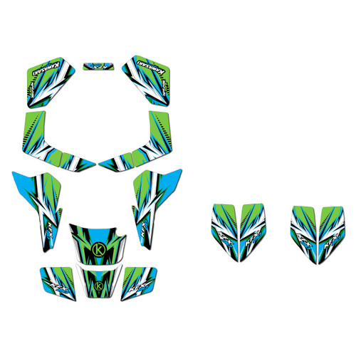 kawasaki kfx80 graphics kit all years shred series green-cyan
