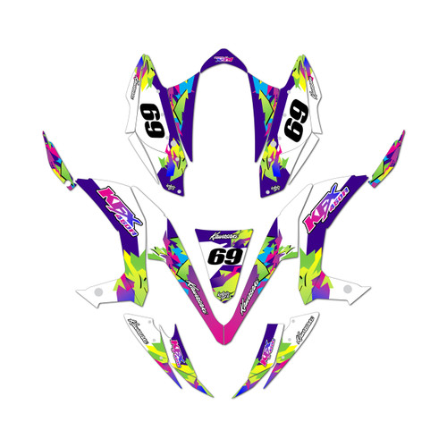 kawasaki kfx450r graphics kit 2008-2014 throwback series purple