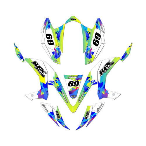 kawasaki kfx450r graphics kit 2008-2014 throwback series blue