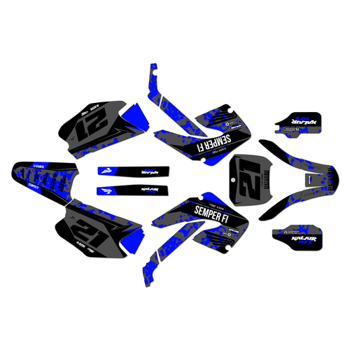 honda cr125 graphics kit 2000-2001 semperfi series blue-red