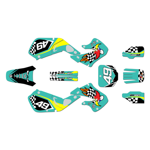 honda cr250 graphics kit 1997-1999 pecker series teal