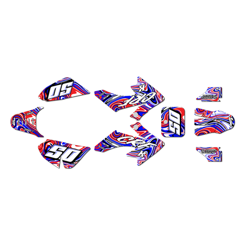 honda crf50 graphics kit 2013-2026 snagged series red-blue