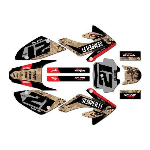 honda crf80 graphics kit 2004-2010 semperfi series tan