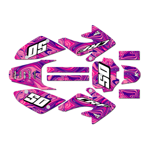 honda crf80 graphics kit 2011-2016 snagged series pink