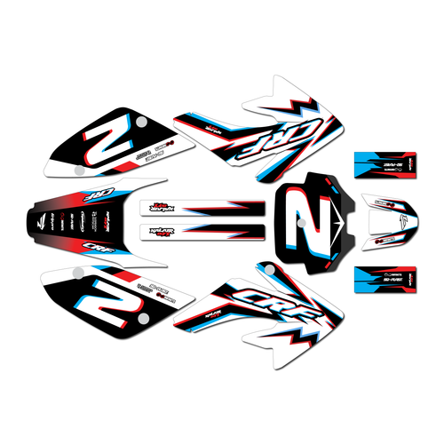 honda crf80 graphics kit 2004-2010 vision series red-blue