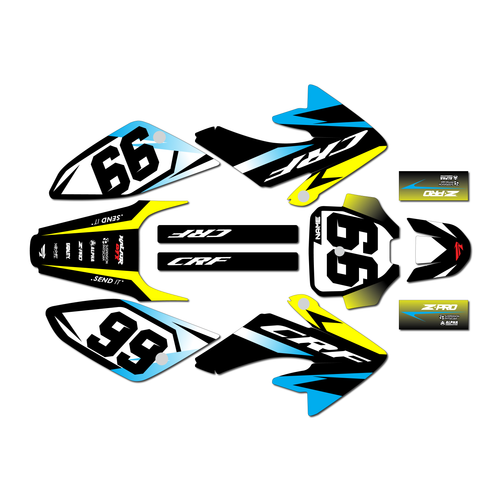 honda crf100 graphics kit 2011-2016 division series cyan-yellow