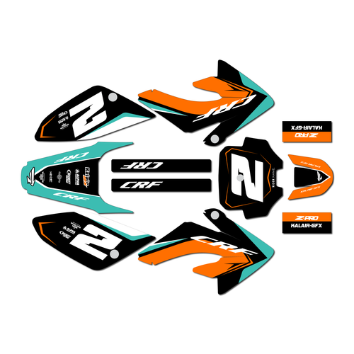 honda crf100 graphics kit 2011-2016 lightning series teal