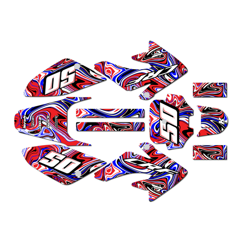 honda crf100 graphics kit 2011-2016 snagged series red-blue