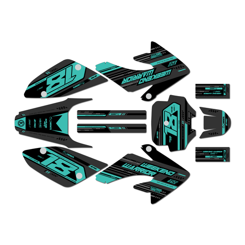 honda crf100 graphics kit 2004-2010 warrior series teal-shift