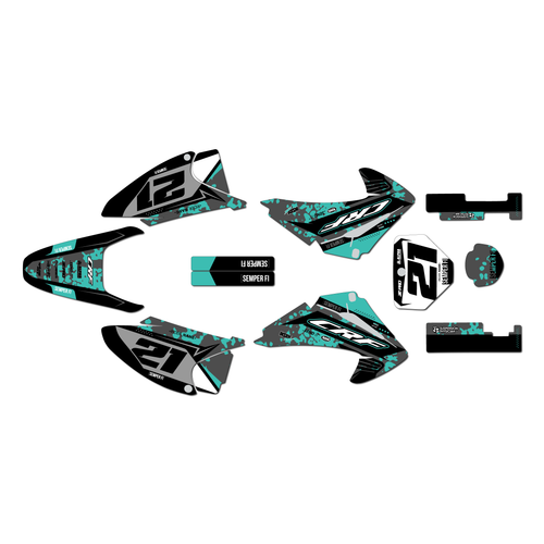 honda crf150f graphics kit 2003-2007 semper series teal