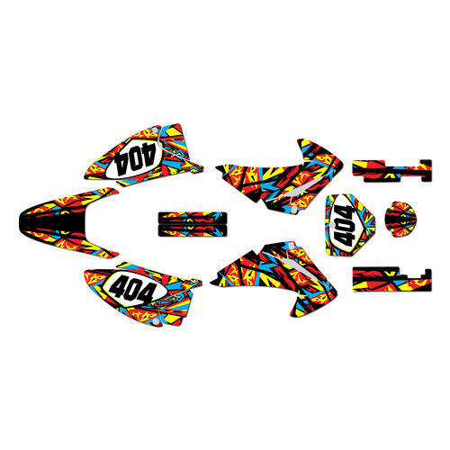 honda crf150f graphics kit 2003-2007 shatter series red-yellow