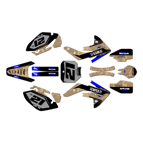 honda crf150r graphics kit 2007-2026 semper series blue-tan