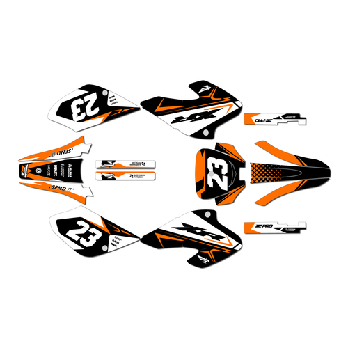 honda xr80 graphics kit 2001-2003 evader series orange
