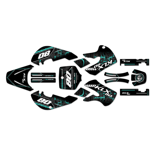kawasaki klx110 graphics kit 2002-2009 rift series teal