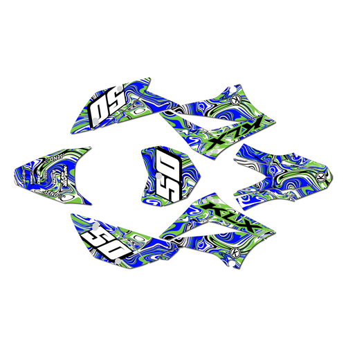 kawasaki klx110 graphics kit 2010-2026 snagged series blue-green
