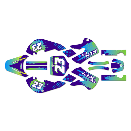 kawasaki klx110 graphics kit 2002-2009 splash series green-purple