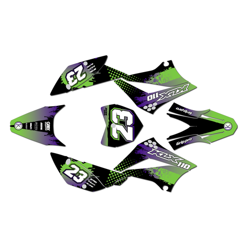 kawasaki klx110 graphics kit 2010-2026 splash series green-purple